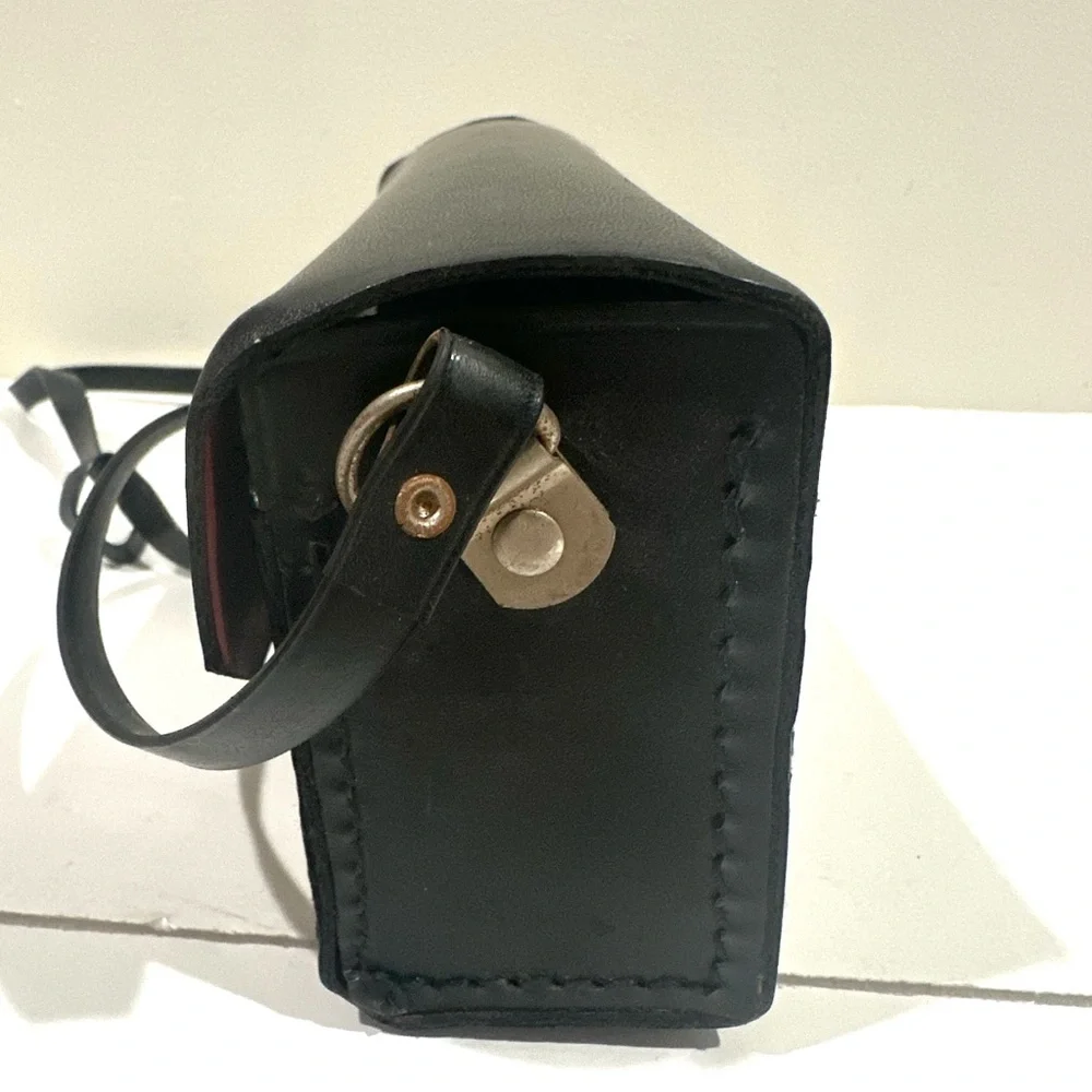 Vintage Black Leather Camera Case with Metal Clasp 8.5”